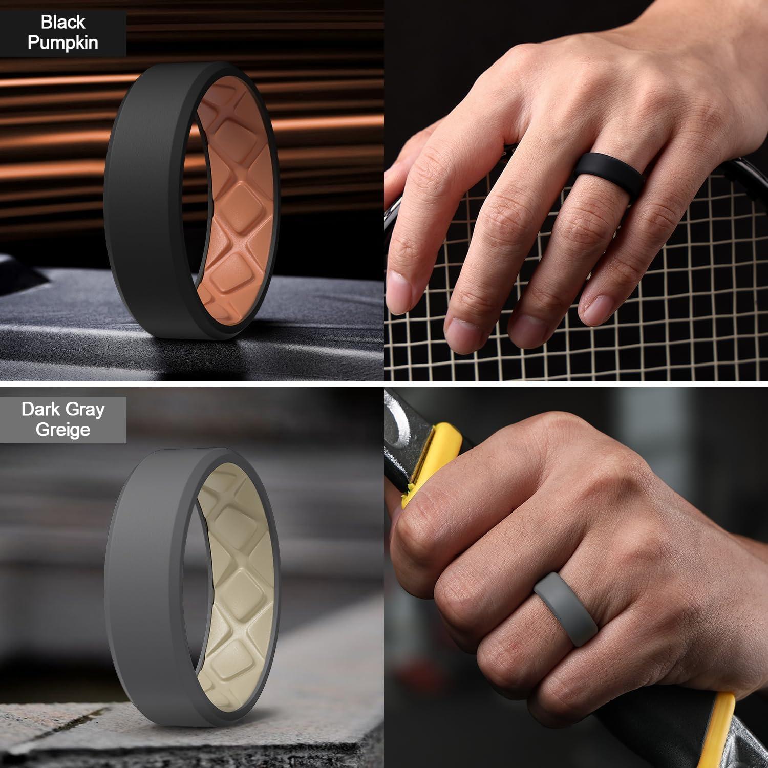 Egnaro Men’s Silicone Rings, 7.5mm Wide 2.5mm Thick Rubber Bands For ...