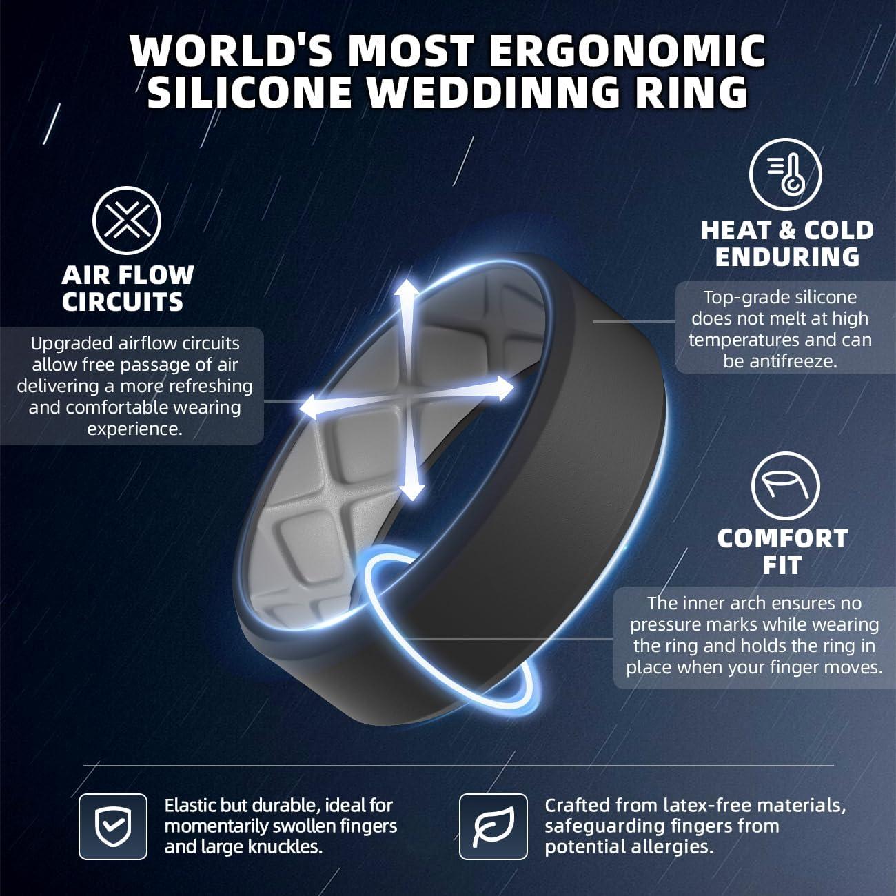 imageEgnaro Mens Silicone Rings 75mm Wide 25mm Thick Rubber Bands For Him Ergonomic Beveled Edge Two Tone Waterproof Workout AccessoriesSETC1BlackLight Gray