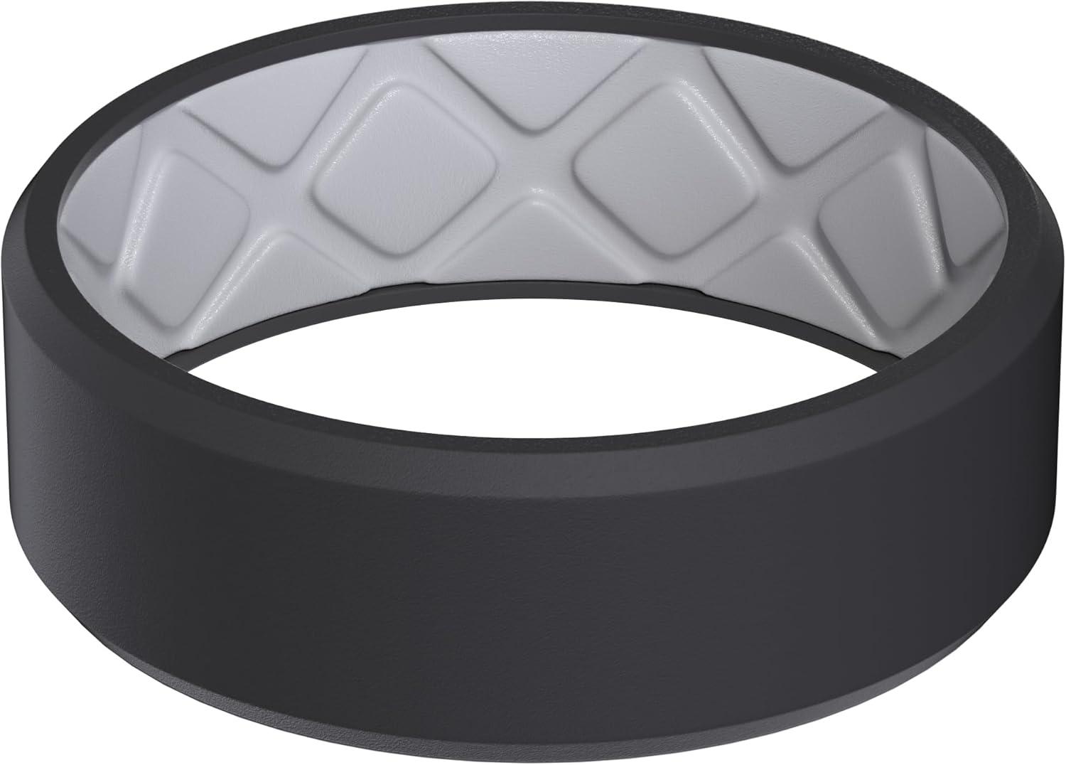 imageEgnaro Mens Silicone Rings 75mm Wide 25mm Thick Rubber Bands For Him Ergonomic Beveled Edge Two Tone Waterproof Workout AccessoriesSETC1BlackLight Gray