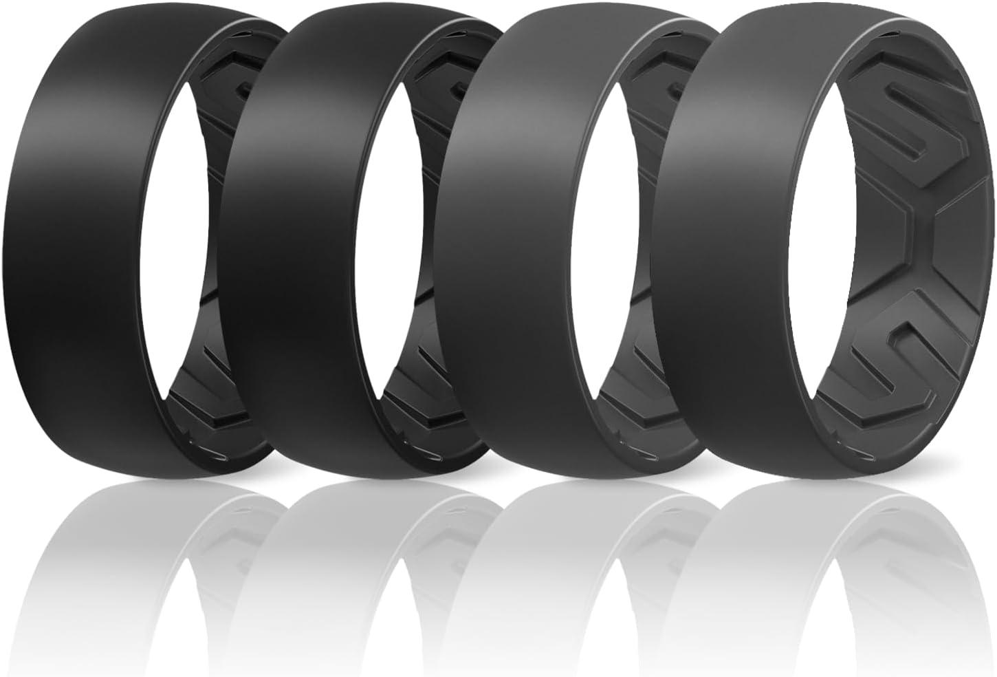 imageEgnaro Mens Silicone Rings 8mm Wide 22mm Thick Rubber Wedding Bands 14567 Multipack of Breathable PatentPending DesignSETABlack Black Black Gray Black Gray