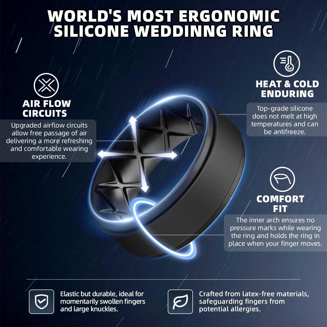 Egnaro Mens Silicone Wedding Rings 8mm x 2mm, Step Edge Rubber ...