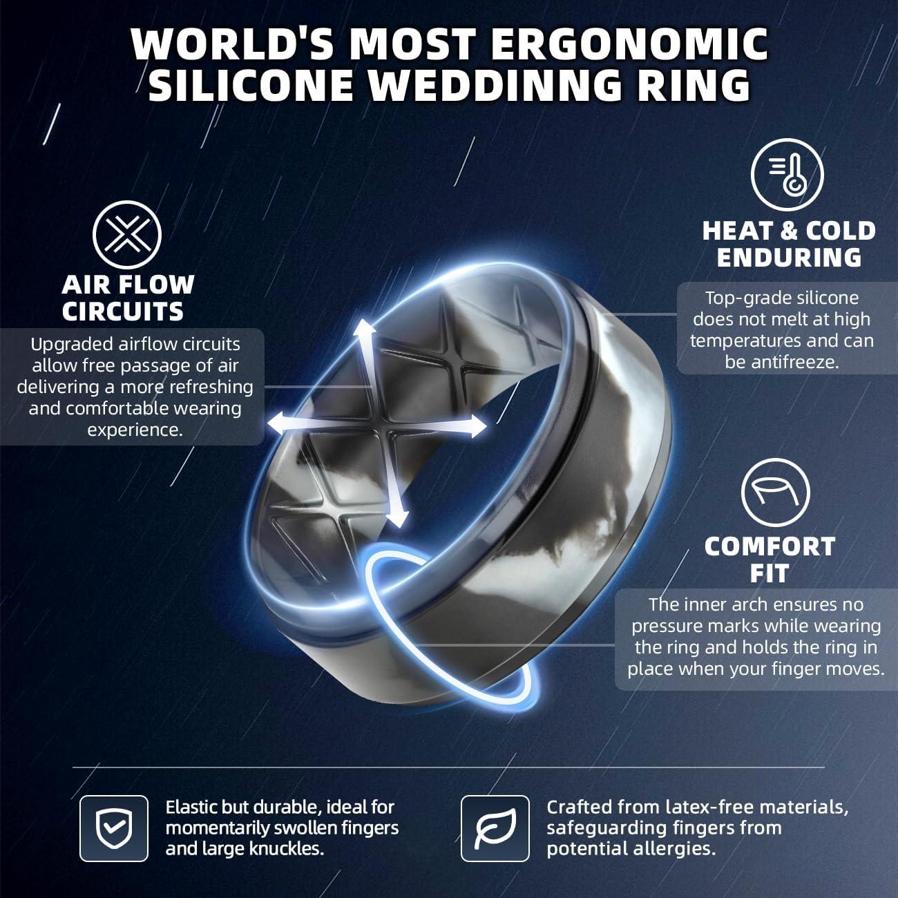 imageEgnaro Mens Silicone Wedding Rings 8mm x 2mm Step Edge Rubber Engagement Bands 147 Multipack Comfort For Workout TravelC2Black Black Gray Dark Silver Black Gray Camo