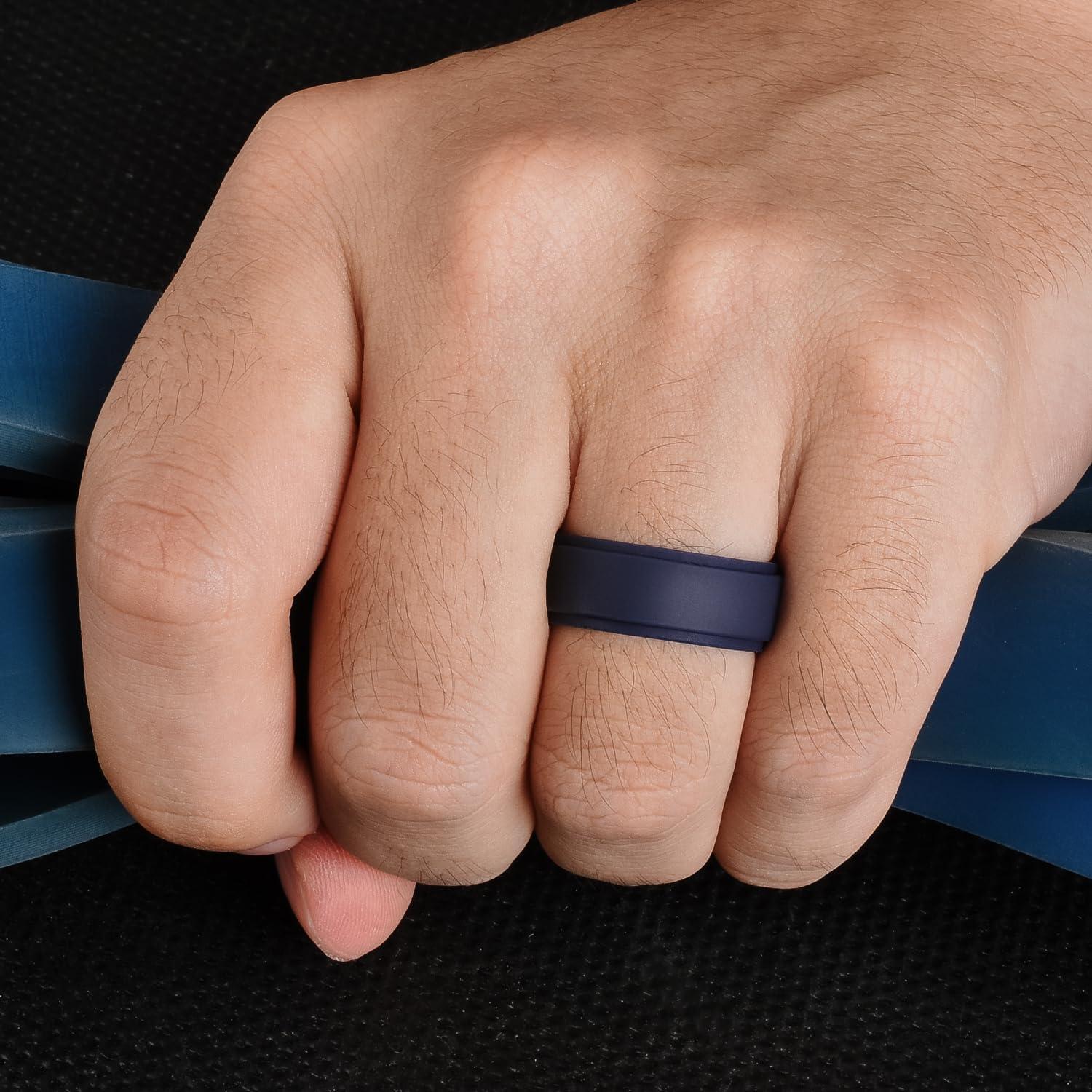 imageEgnaro Mens Silicone Wedding Rings 8mm x 2mm Step Edge Rubber Engagement Bands 147 Multipack Comfort For Workout TravelD4Black Midnight Blue Black Gray Black Gray Camo Dark Silver Bronze Dark Brown