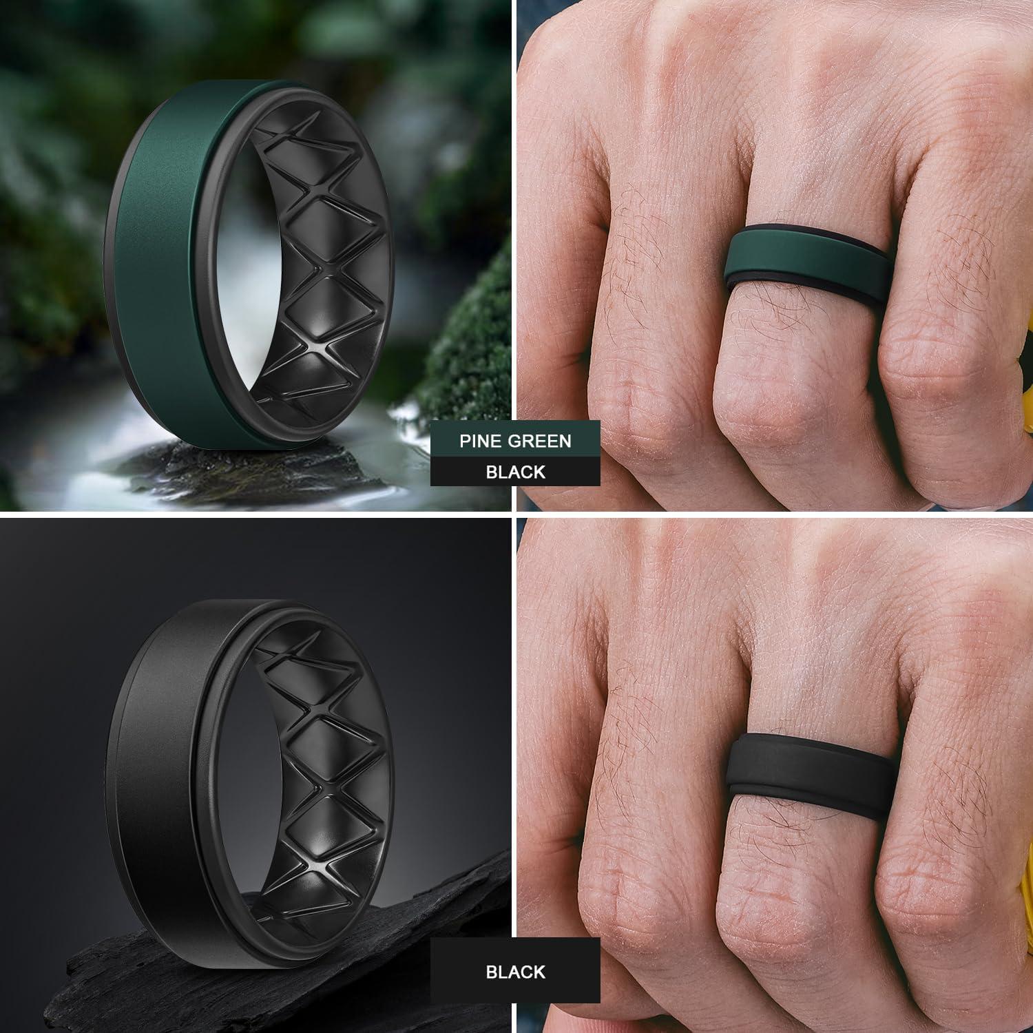 imageEgnaro Silicone Rings for Men 14567 Multipack of Breathable Mens Silicone Rubber Wedding Rings Bands Step EdgeSETE1Gray Camo Black Black Light Gray Pine Green Black Black