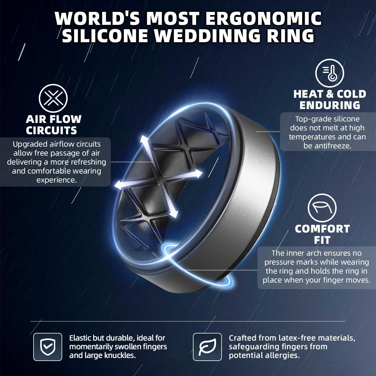 imageEgnaro Silicone Rings for Men 14567 Multipack of Breathable Mens Silicone Rubber Wedding Rings Bands Step EdgeSETF1Light Gray Metallic Platinum Black Metal Black Gray Black Black Black Gray Black Gray Camo Black Metallic Silver Black