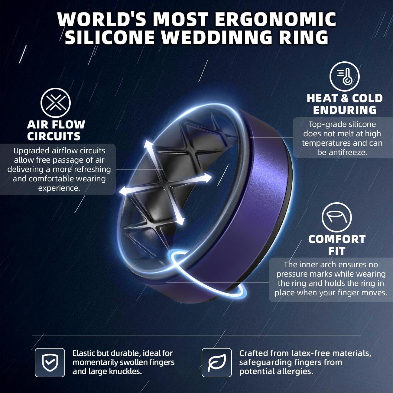imageEgnaro Silicone Rings for Men 14567 Multipack of Breathable Mens Silicone Rubber Wedding Rings Bands Step EdgeSETF22Metallic Royal Blue Black Black Metallic Purple Black Metallic Bronze Black Black Gray Camo