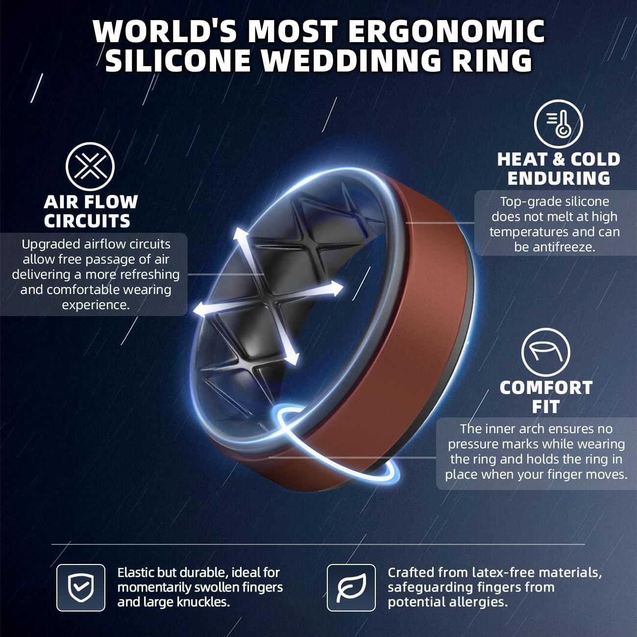imageEgnaro Silicone Rings for Men 14567 Multipack of Breathable Mens Silicone Rubber Wedding Rings Bands Step EdgeSETF33Black Light Gray Pine Green Black Black Black Gray Chestnut Red Black Black Dark Gray Black Purple Black Black Gray Camo