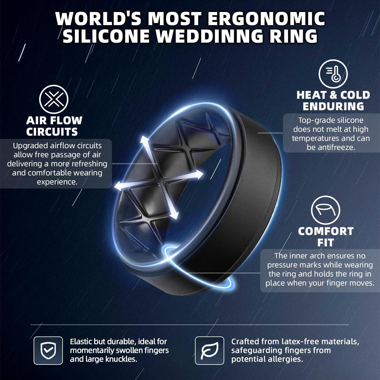imageEgnaro Silicone Rings for Men 14567 Multipack of Breathable Mens Silicone Rubber Wedding Rings Bands Step EdgeSETF5Metallic Silver Black Metallic Platinum Black Black Gray Black Black