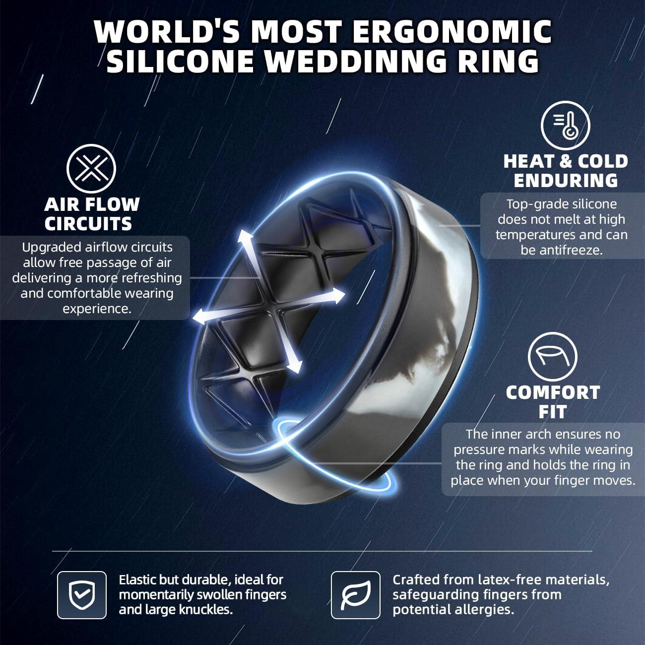 imageEgnaro Silicone Rings for Men 14567 Multipack of Breathable Mens Silicone Rubber Wedding Rings Bands Step EdgeSETF6Black Black Gray Black Metallic Silver Black Black Gray Camo Black