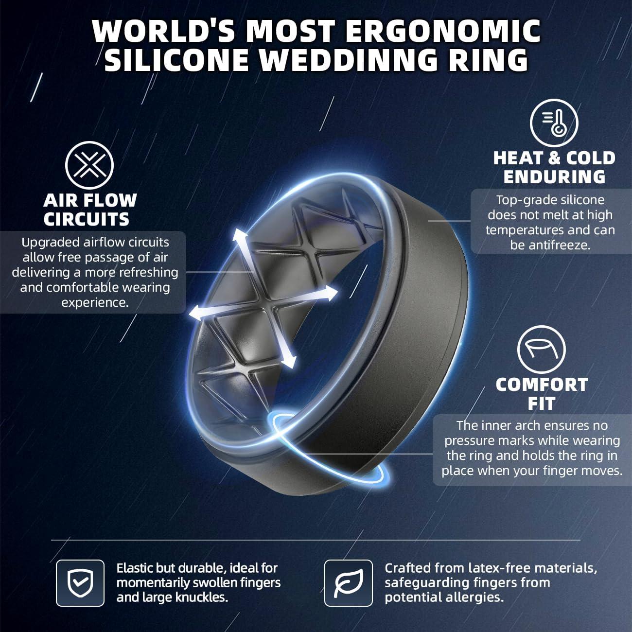 imageEgnaro Silicone Rings for Men 14567 Multipack of Breathable Mens Silicone Rubber Wedding Rings Bands Step EdgeSETFBlack Black Gray Gray Dark Blue Black Night Brown Black