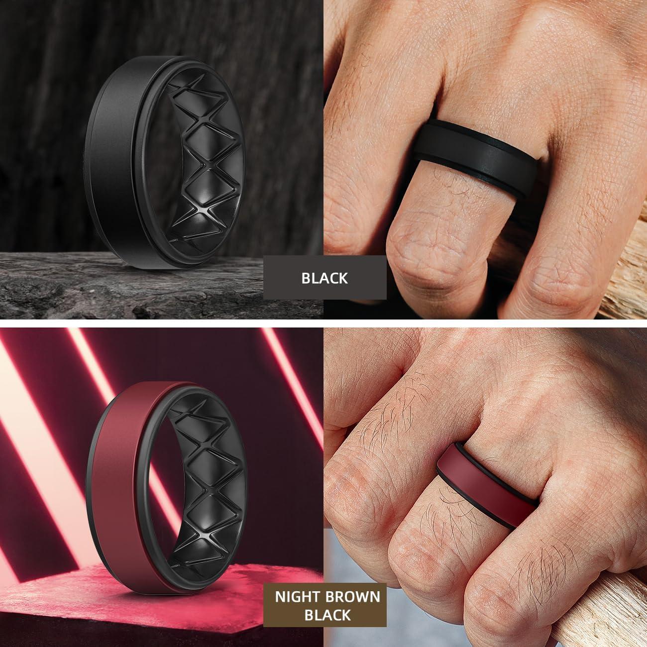 imageEgnaro Silicone Rings for Men 14567 Multipack of Breathable Mens Silicone Rubber Wedding Rings Bands Step EdgeSETJBlack Black Olive Green Black Dark Blue Black Night Brown Black