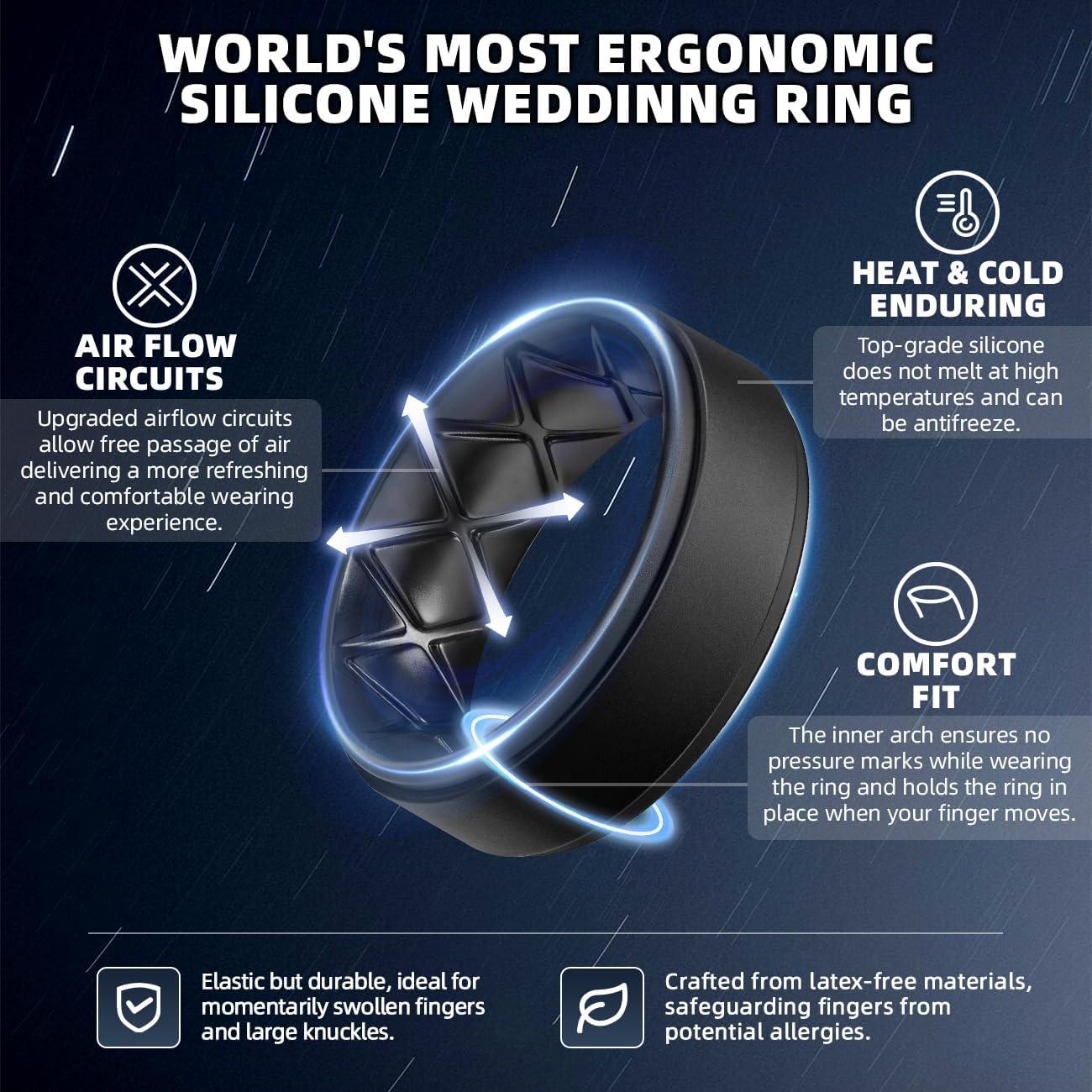 imageEgnaro Silicone Rings for Men 14567 Multipack of Breathable Mens Silicone Rubber Wedding Rings Bands Step EdgeSETKBlack Dark Blue Red Black Gray