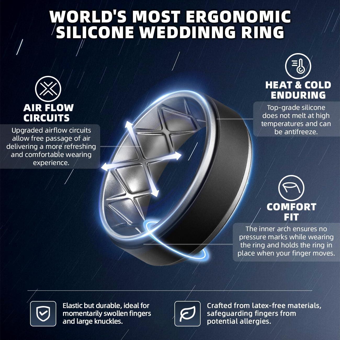 imageEgnaro Silicone Rings for Men 14567 Multipack of Breathable Mens Silicone Rubber Wedding Rings Bands Step EdgeSETLRed Black Orange Black Grey Camo Black Deep Silver Black
