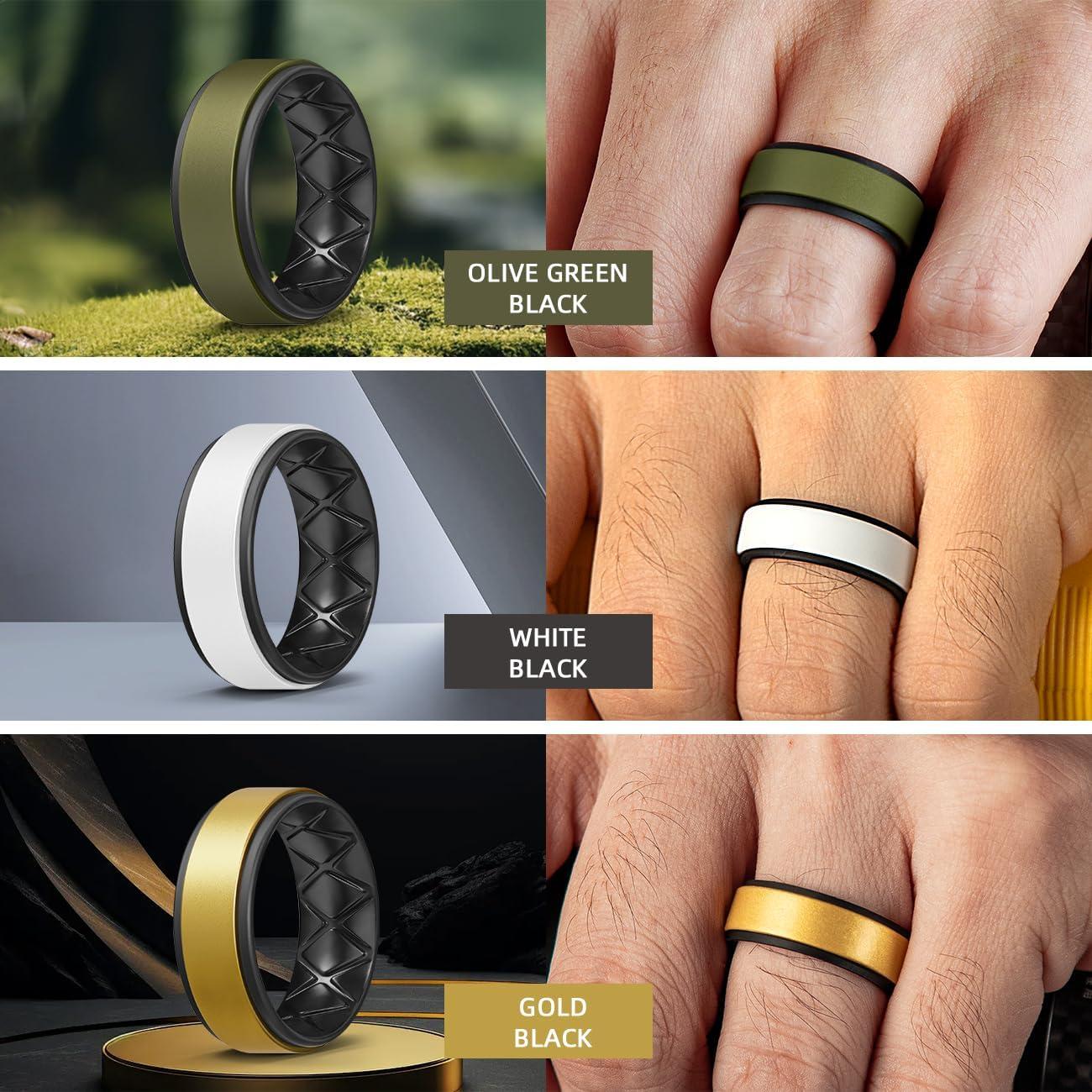 imageEgnaro Silicone Rings for Men 14567 Multipack of Breathable Mens Silicone Rubber Wedding Rings Bands Step EdgeSETRBlack Black White Black Gold Black Grey Camo Black Maroon Black Orange Black Olive Green Black