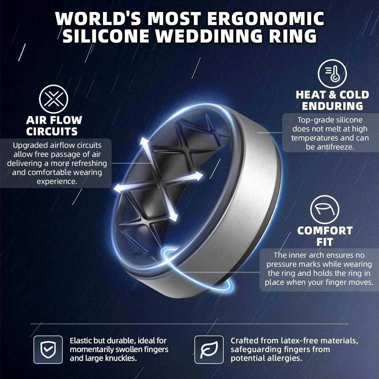 imageEgnaro Silicone Rings for Men 14567 Multipack of Breathable Mens Silicone Rubber Wedding Rings Bands Step EdgeSETSOlive Green Black White Black Silver Black Red Black