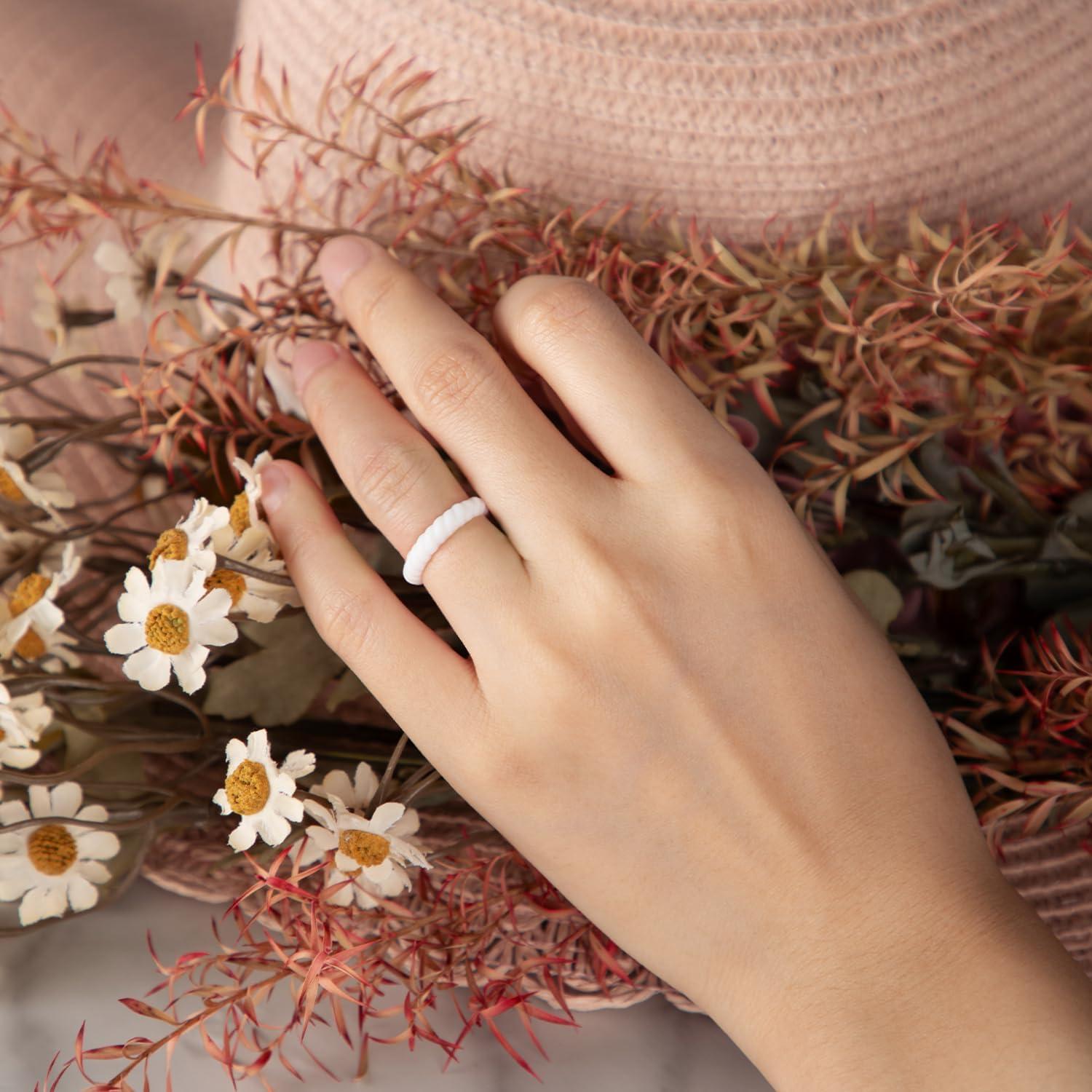 imageEgnaro Womens Bridal Rings Sets Thin and Stackable Rubber Rings Women Wedding Bands 25mm Width 18mm ThickA1White Gray Lavender Dark Nude White Peachy Pink