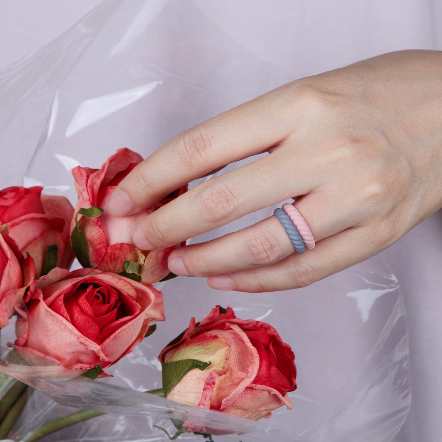 imageEgnaro Womens Bridal Rings Sets Thin and Stackable Rubber Rings Women Wedding Bands 25mm Width 18mm ThickA2Black Gray Mist Green Lavender Nude Whitepink White Blue