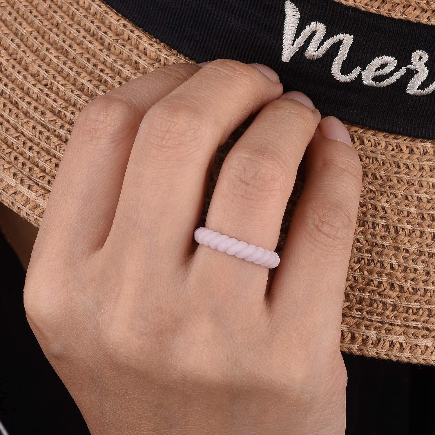 imageEgnaro Womens Bridal Rings Sets Thin and Stackable Rubber Rings Women Wedding Bands 25mm Width 18mm ThickA3Whitepink
