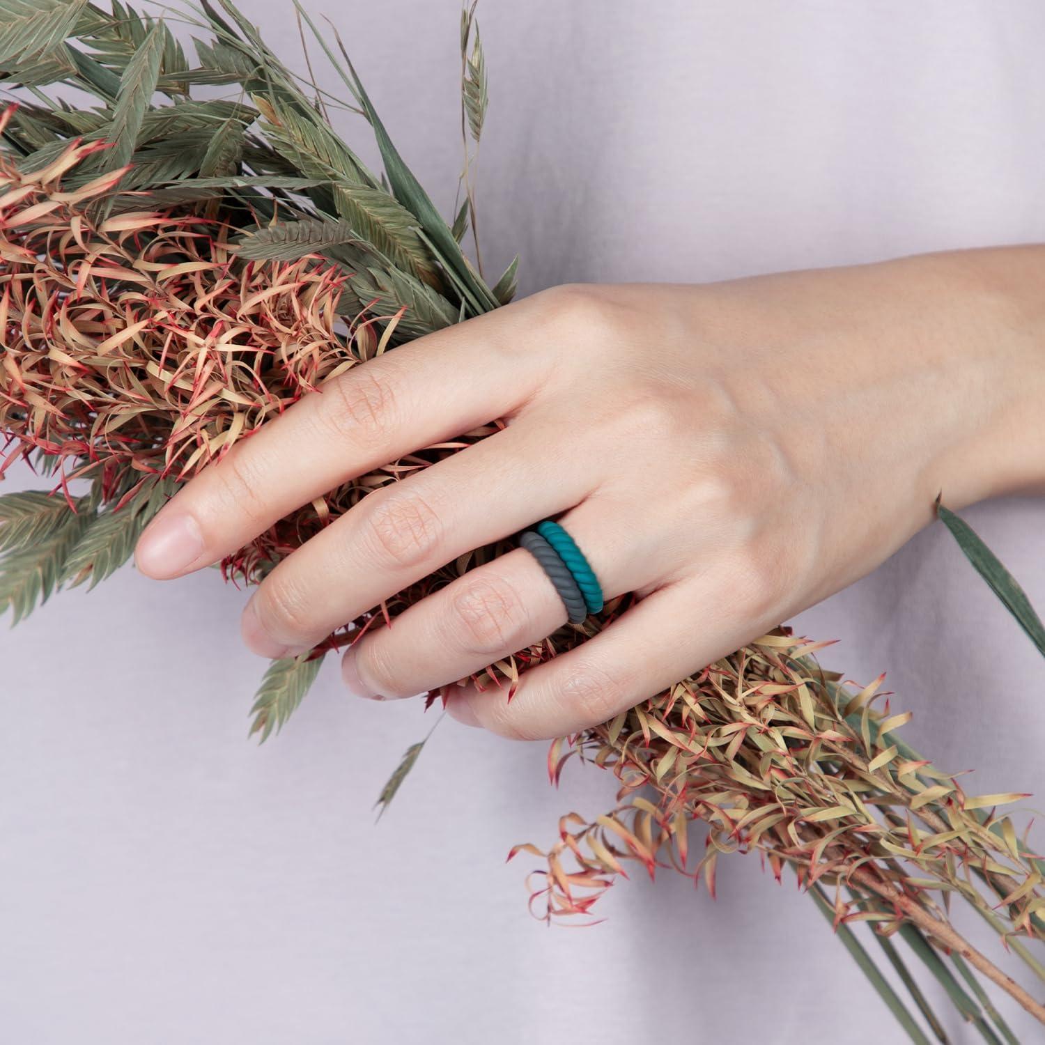 imageEgnaro Womens Bridal Rings Sets Thin and Stackable Rubber Rings Women Wedding Bands 25mm Width 18mm ThickB1Dark Blue Emerald Green Black Gray Black Caramel
