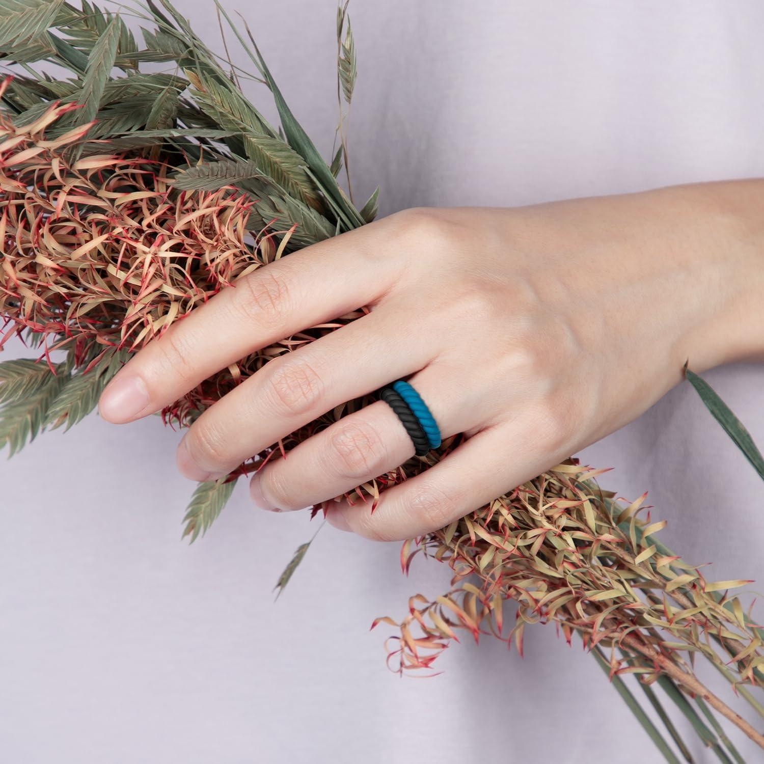 imageEgnaro Womens Bridal Rings Sets Thin and Stackable Rubber Rings Women Wedding Bands 25mm Width 18mm ThickB3Black Crimson Blue Whitepink Marble Blue Jewel