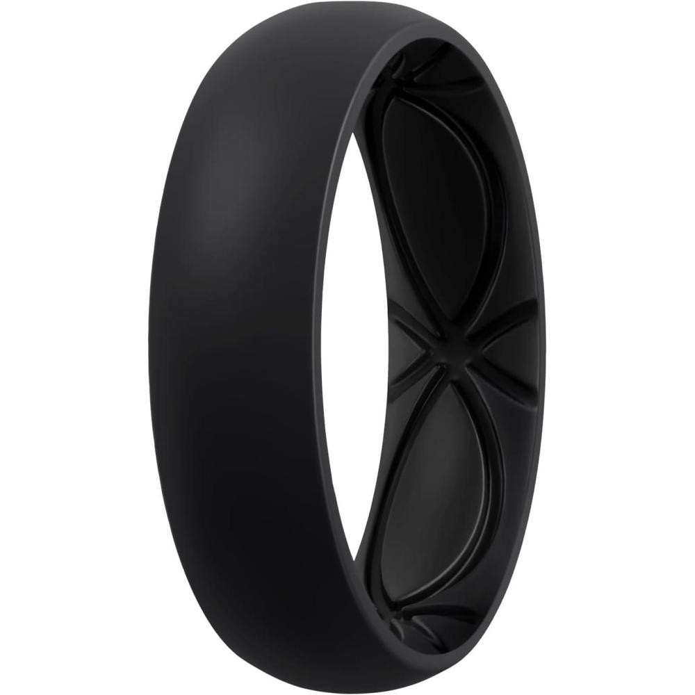 imageEgnaro 458 Variety Multipack Ergonomic Breathable Anniversary Rings 6mm Wide 2mm Thick Rubber Wedding bands women silicone Rings Women with Half SizeSETA9Black