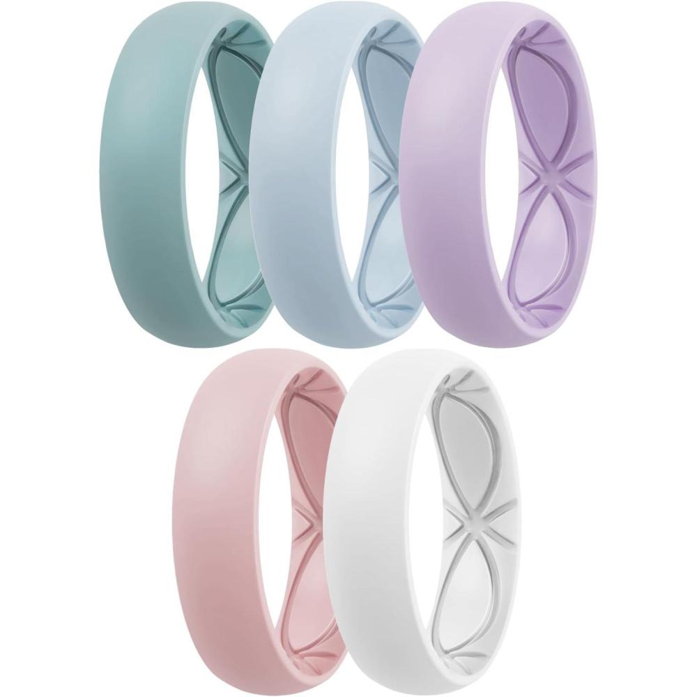 imageEgnaro 458 Variety Multipack Ergonomic Breathable Anniversary Rings 6mm Wide 2mm Thick Rubber Wedding bands women silicone Rings Women with Half SizeSETJLight Green Arctic Ice Light Purple Pink Sand White
