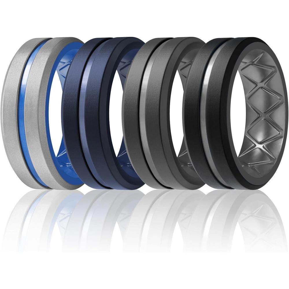 imageEgnaro Mens Silicone Ring 146 Multipack Workout Travel Rubber Wedding Bands For Him 8mm Width 2mm ThicknessB4Light GraySky Blue Dark Blue Dark Gray BlackLight Gray