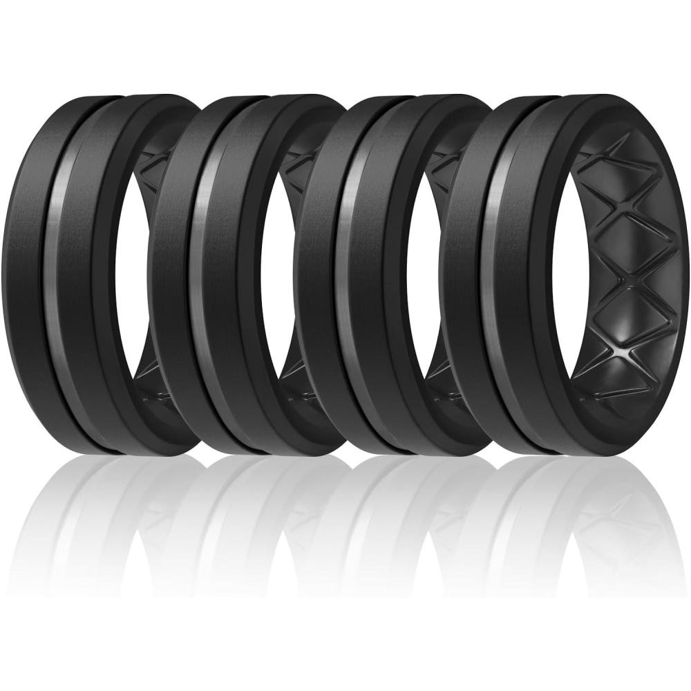 imageEgnaro Mens Silicone Ring 146 Multipack Workout Travel Rubber Wedding Bands For Him 8mm Width 2mm ThicknessC2Black Black Black Black