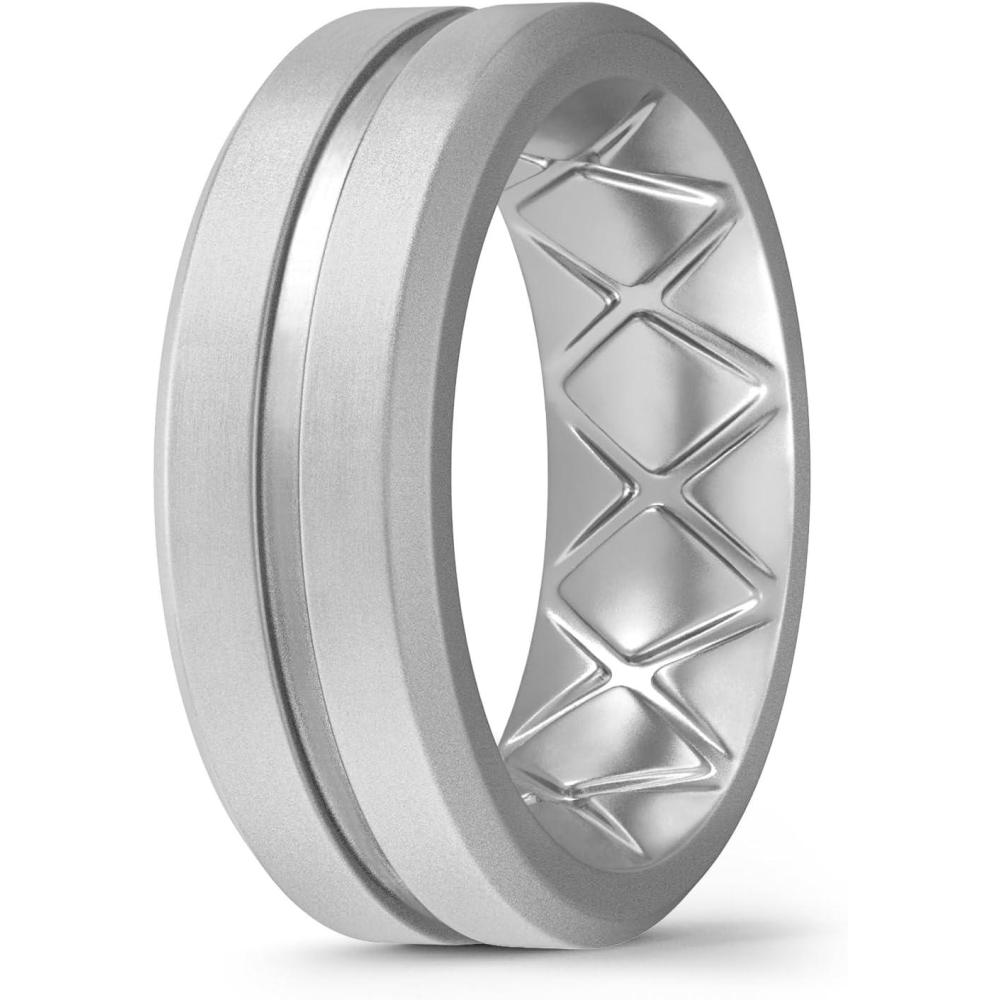 imageEgnaro Mens Silicone Ring 146 Multipack Workout Travel Rubber Wedding Bands For Him 8mm Width 2mm ThicknessD5Silver