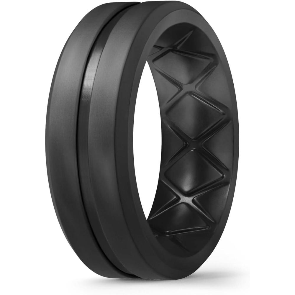imageEgnaro Mens Silicone Ring 146 Multipack Workout Travel Rubber Wedding Bands For Him 8mm Width 2mm ThicknessD6Black Gray Black Camo