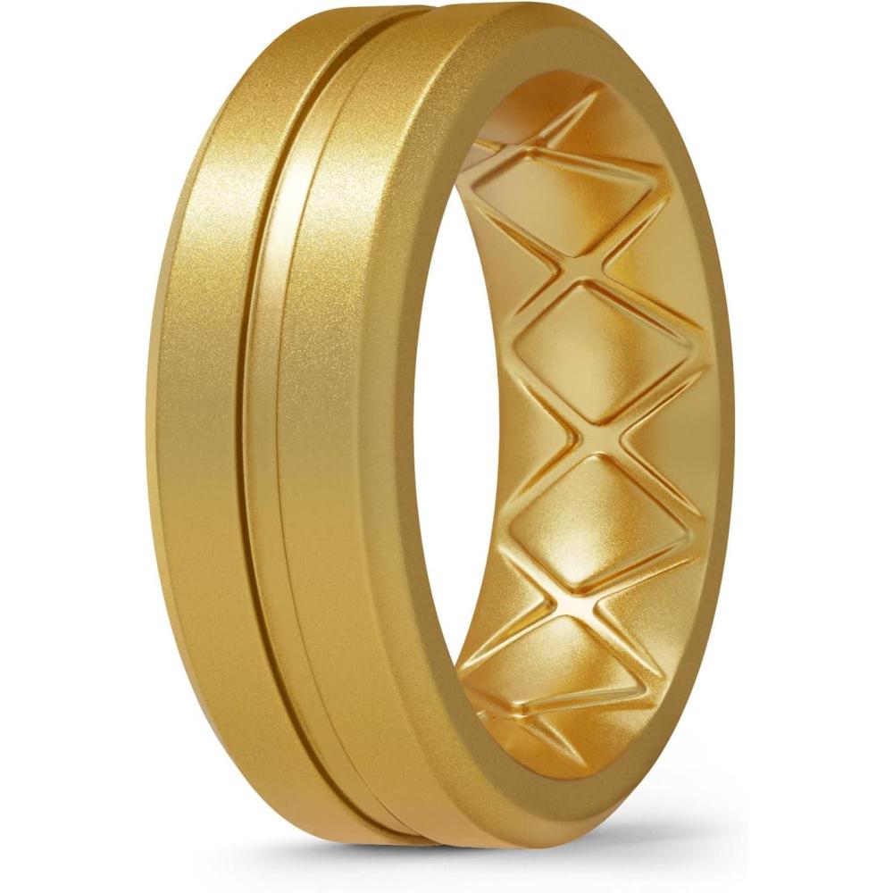 imageEgnaro Mens Silicone Ring 146 Multipack Workout Travel Rubber Wedding Bands For Him 8mm Width 2mm ThicknessD7Gold
