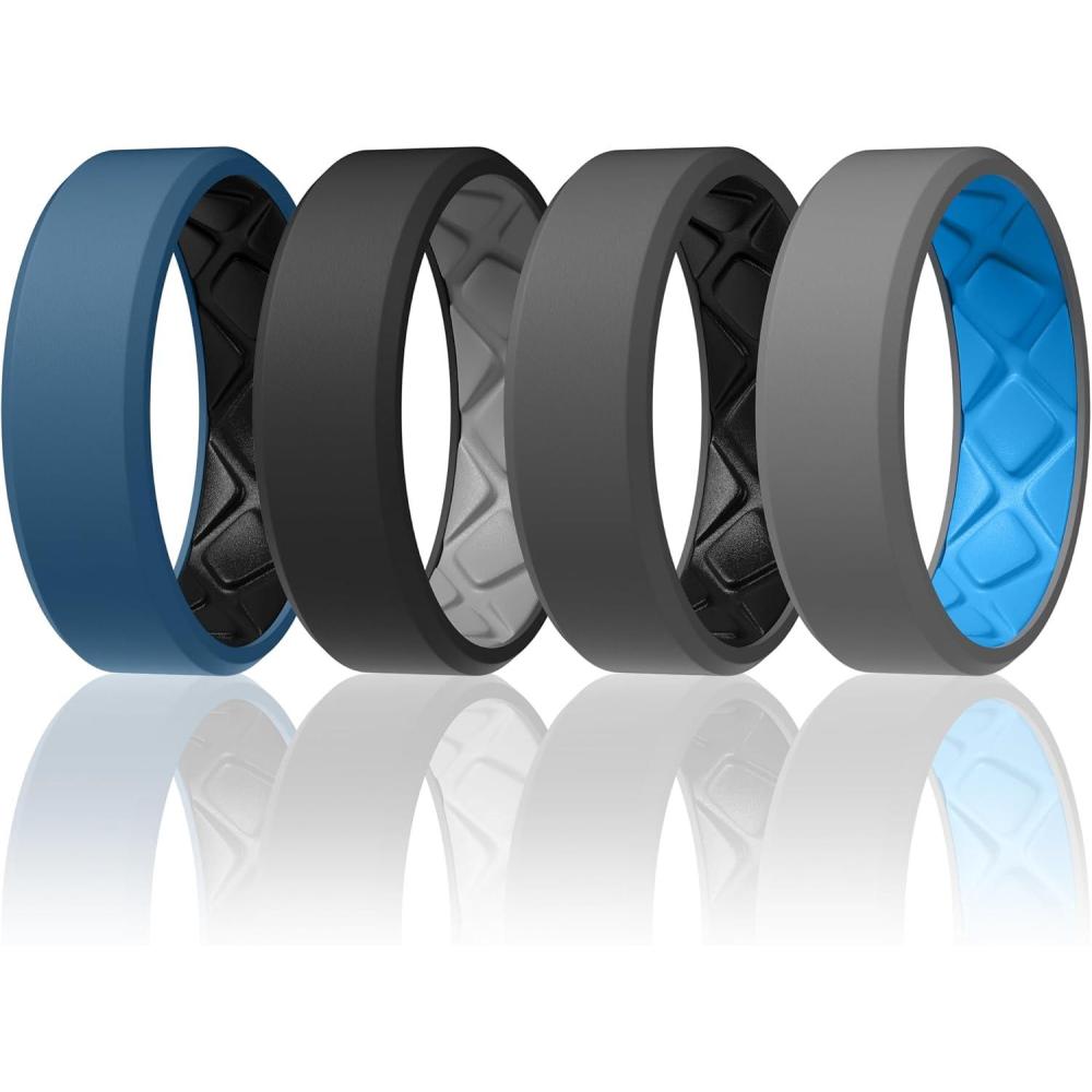Egnaro Men’s Silicone Rings, 7.5mm Wide 2.5mm Thick Rubber Bands For ...