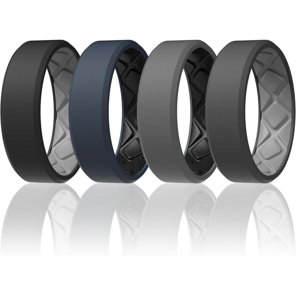 imageEgnaro Mens Silicone Rings 75mm Wide 25mm Thick Rubber Bands For Him Ergonomic Beveled Edge Two Tone Waterproof Workout AccessoriesSETA3BlackLight Gray Blue GrayBlack Dark GrayBlack Black GrayBlack