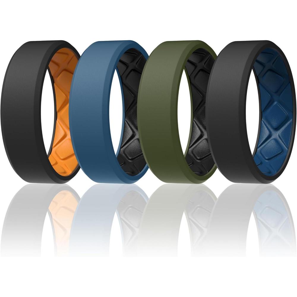 imageEgnaro Mens Silicone Rings 75mm Wide 25mm Thick Rubber Bands For Him Ergonomic Beveled Edge Two Tone Waterproof Workout AccessoriesSETA5BlackOrange  Twilight BlueBlack  Olive GreenBlack  BlackSea Blue