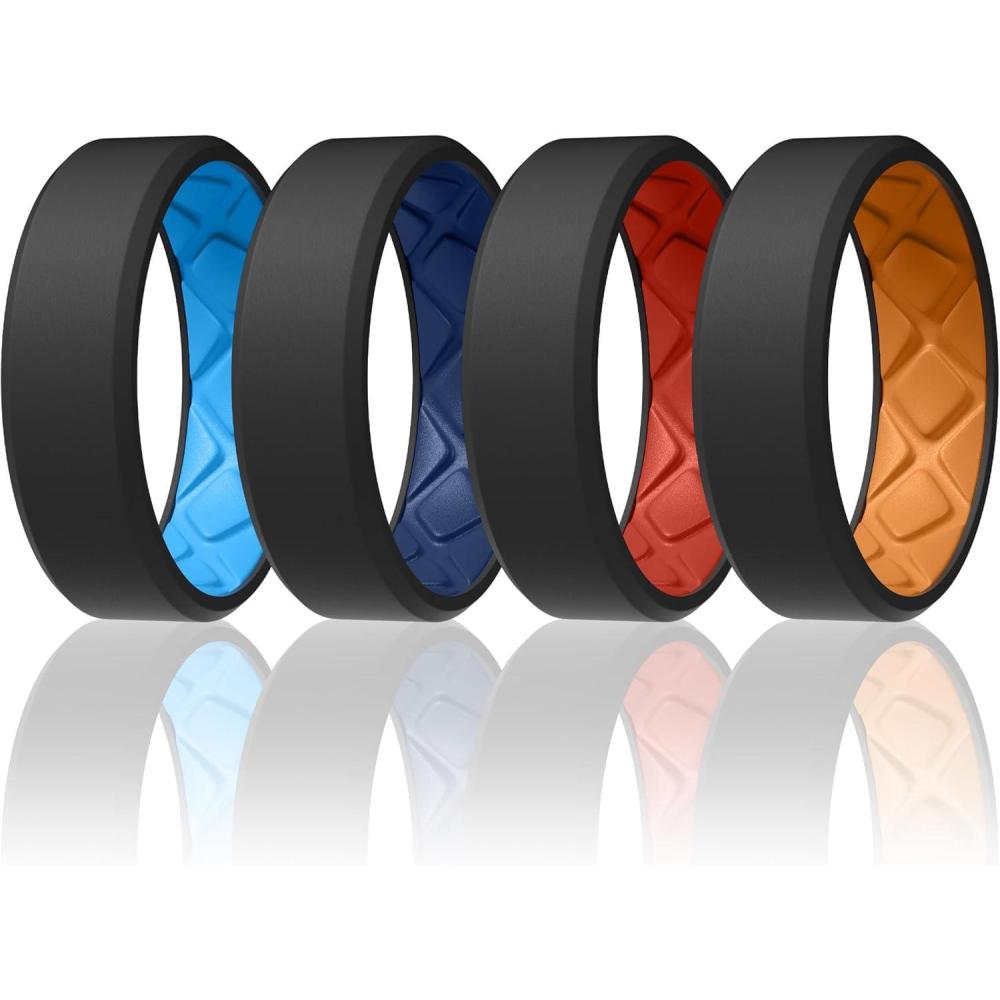 imageEgnaro Mens Silicone Rings 75mm Wide 25mm Thick Rubber Bands For Him Ergonomic Beveled Edge Two Tone Waterproof Workout AccessoriesSETA8BlackSky Blue BlackDark Blue BlackRed BlackOrange