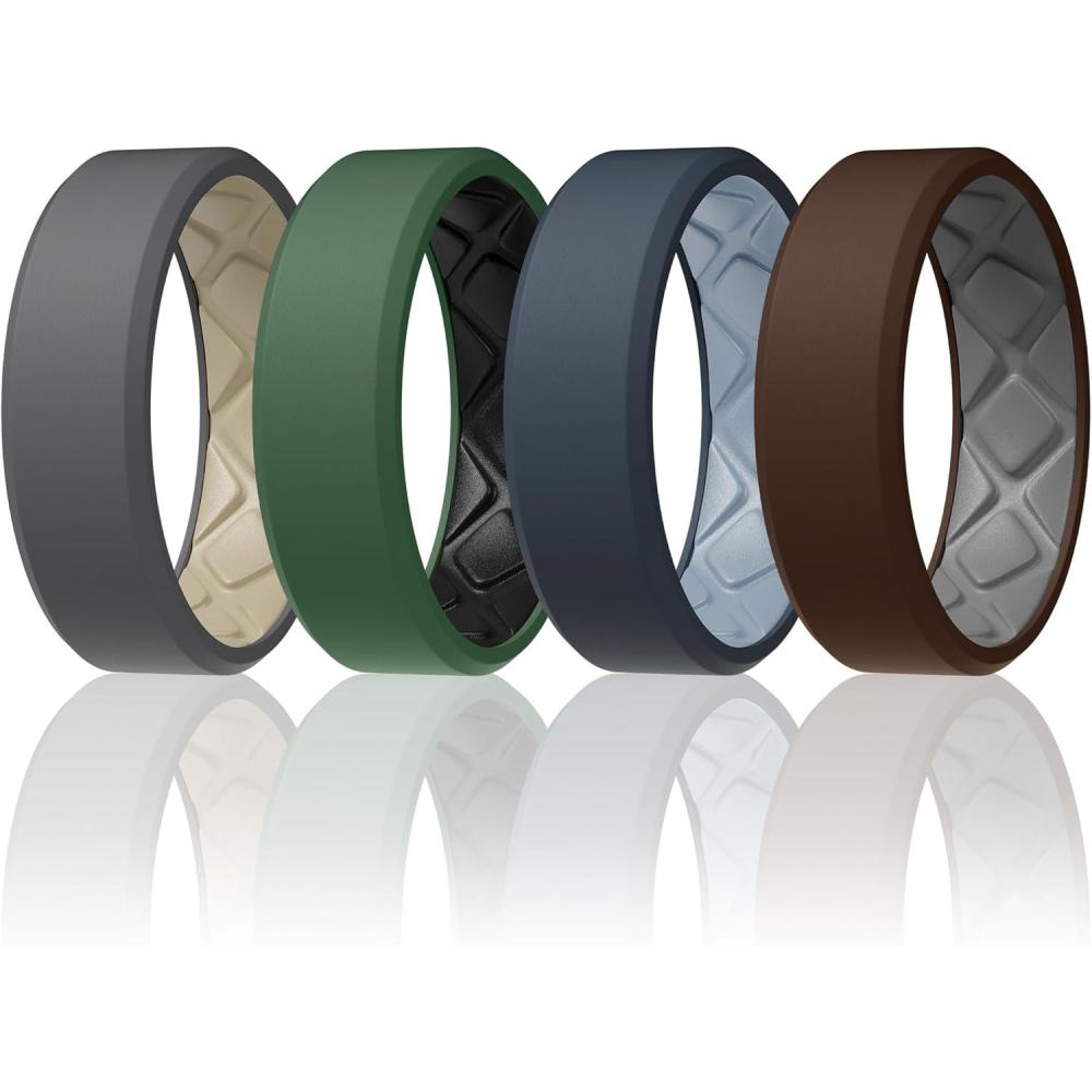 imageEgnaro Mens Silicone Rings 75mm Wide 25mm Thick Rubber Bands For Him Ergonomic Beveled Edge Two Tone Waterproof Workout AccessoriesSETB2Dark BrownLight Gray  Dark GrayGreige  Blue GrayArctic Ice  Ink GreenBlack