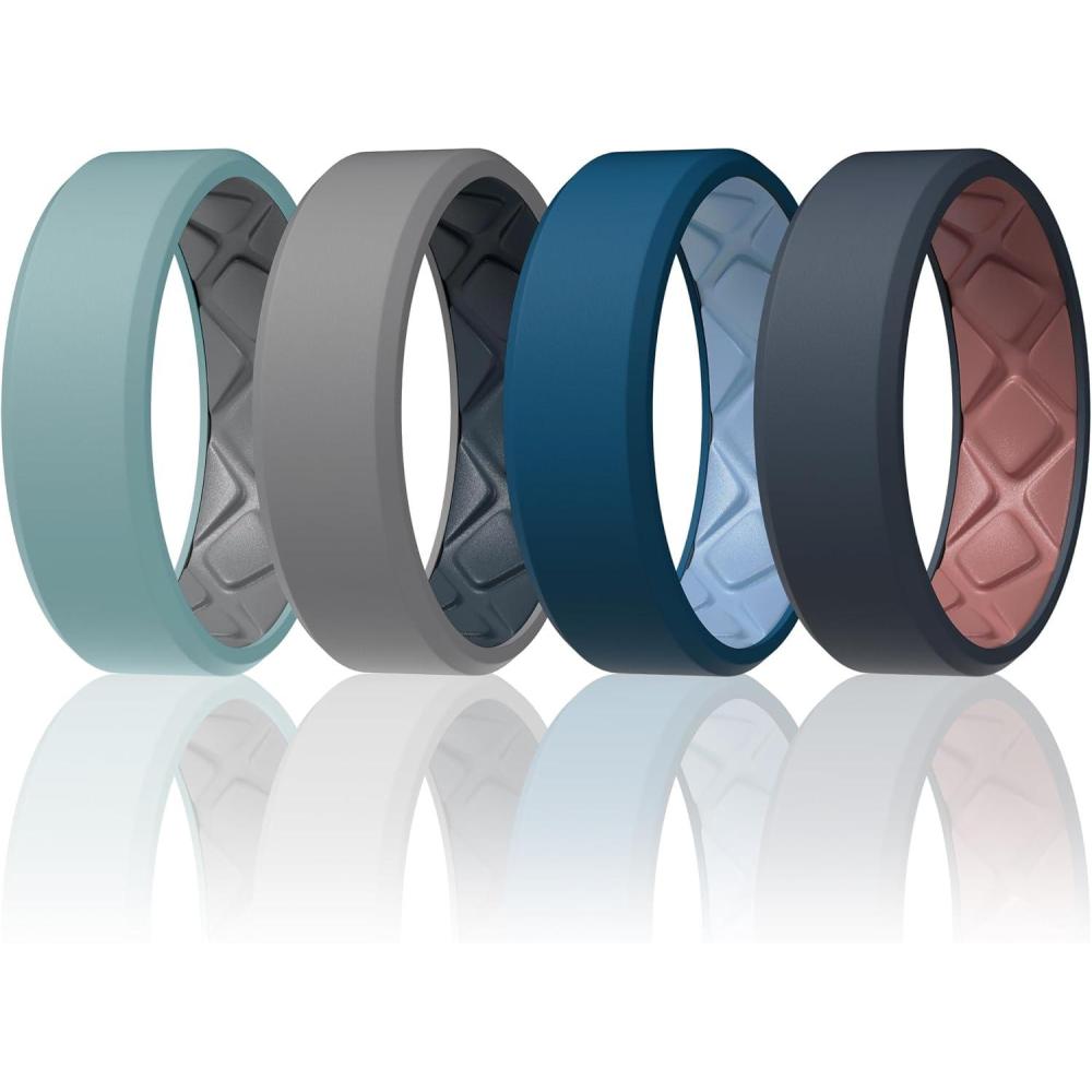 imageEgnaro Mens Silicone Rings 75mm Wide 25mm Thick Rubber Bands For Him Ergonomic Beveled Edge Two Tone Waterproof Workout AccessoriesSETB4Blue GrayCoral Red  Blue IrisClassic Blue  Light GreenLight Gray  Light GrayBlue Gray