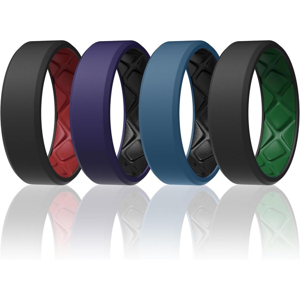 imageEgnaro Mens Silicone Rings 75mm Wide 25mm Thick Rubber Bands For Him Ergonomic Beveled Edge Two Tone Waterproof Workout AccessoriesSETB5BlackCrimson Black PurpleBlack Twilight BlueBlack BlackEmerald Green