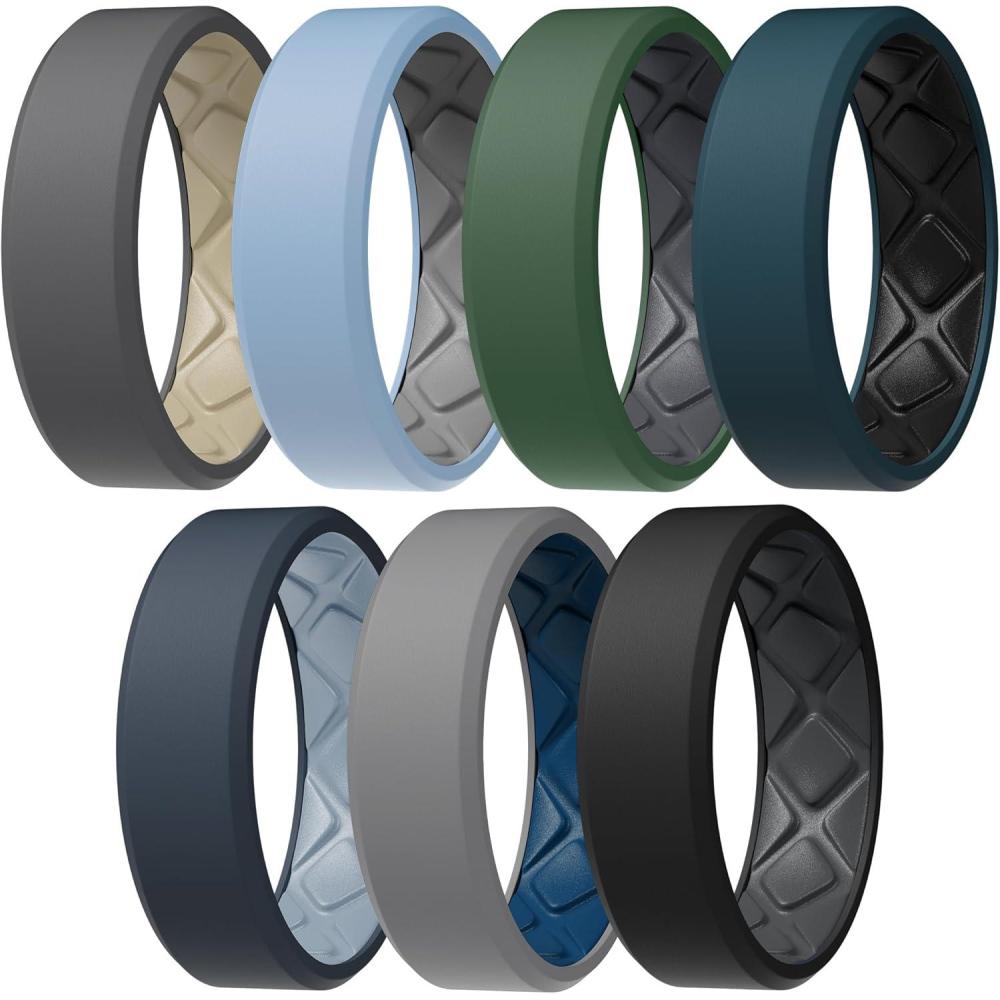 imageEgnaro Mens Silicone Rings 75mm Wide 25mm Thick Rubber Bands For Him Ergonomic Beveled Edge Two Tone Waterproof Workout AccessoriesSETC5Light GraySea Blue Classic BlueLight Gray Ink GreenBlack Gray Teal BlueBlack Blue GrayArctic Ice Dark GrayGreige BlackBlack Gray