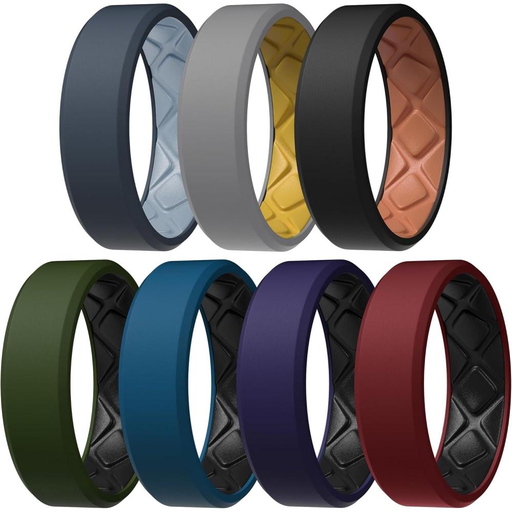 imageEgnaro Mens Silicone Rings 75mm Wide 25mm Thick Rubber Bands For Him Ergonomic Beveled Edge Two Tone Waterproof Workout AccessoriesSETC6CrimsonBlack  Light GrayMuted Yellow  Blue IrisBlack  Black PurpleBlack  Blue GrayArctic Ice  Dark Foliage GreenBlack  BlackPumpkin