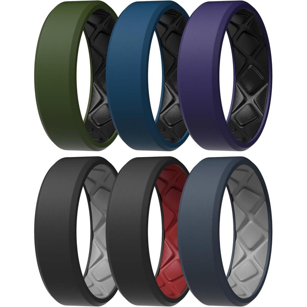 imageEgnaro Mens Silicone Rings 75mm Wide 25mm Thick Rubber Bands For Him Ergonomic Beveled Edge Two Tone Waterproof Workout AccessoriesSETR1Light GrayBlack Black PurpleBlack Blue GrayLight Gray Sea BlueBlack BlackCrimson Dark Foliage GreenBlack