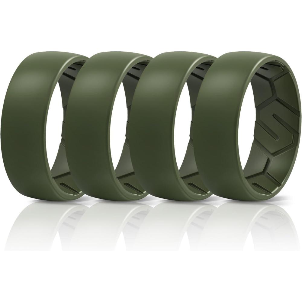 imageEgnaro Mens Silicone Rings 8mm Wide 22mm Thick Rubber Wedding Bands 14567 Multipack of Breathable PatentPending DesignSETNOlive Green Olive Green Olive Green Olive Green