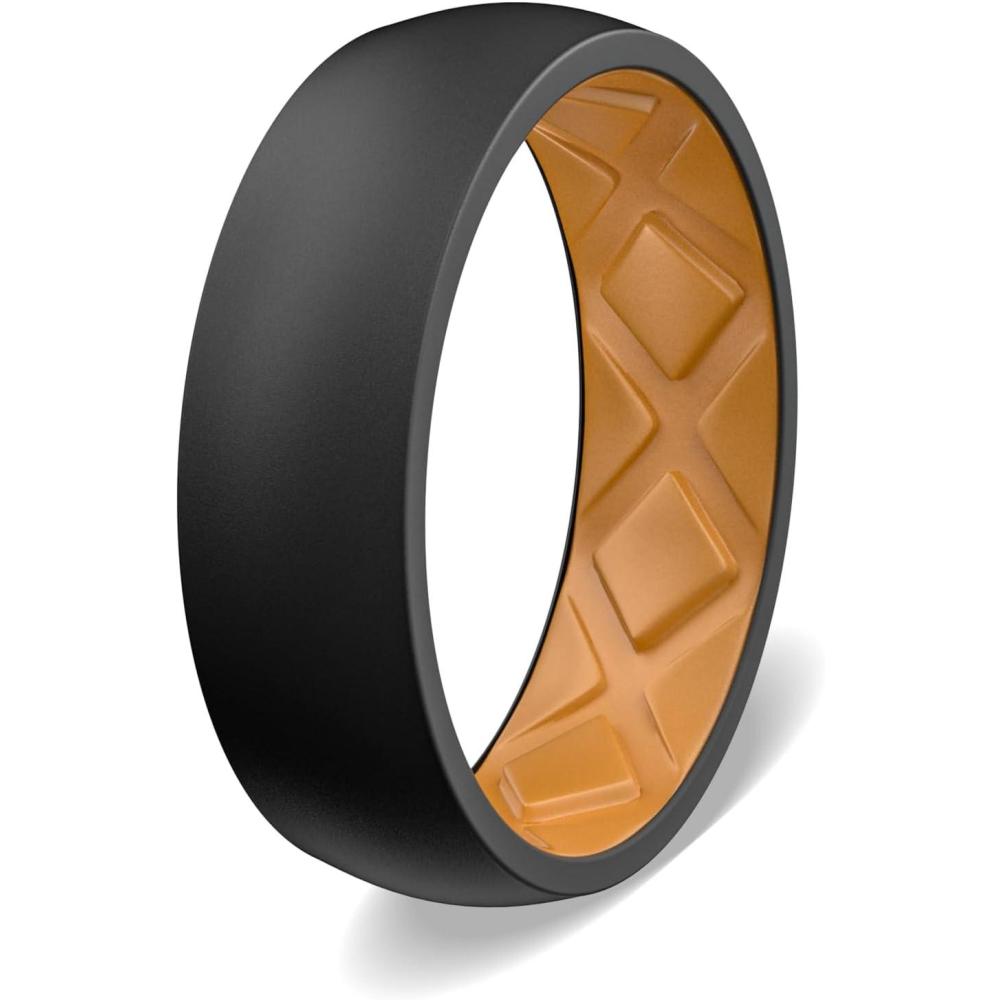 imageEgnaro Mens Silicone Rings 8mm Wide 25mm Thick Rubber BandsBreathable Air GrooveVariety Multipack 17SETABlackOrange