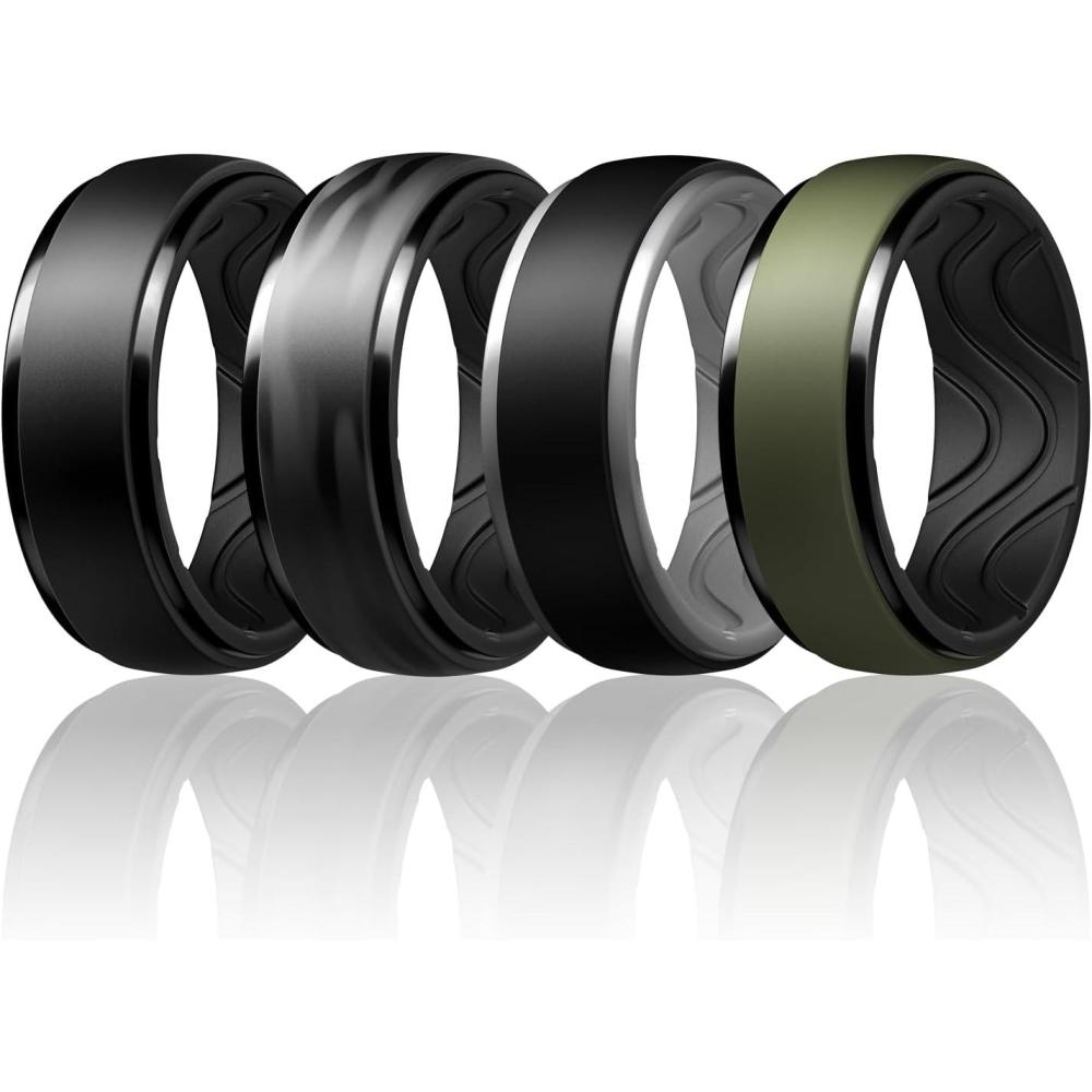 imageEgnaro Mens Silicone Wedding Rings 10mm Wide 25mm Thick Rubber Ring  Hypoallergenic for GymOutdoorGiftSETCBlack GrayBlack CamoBlack BlackLight Gray Olive GreenBlack BlackBlack