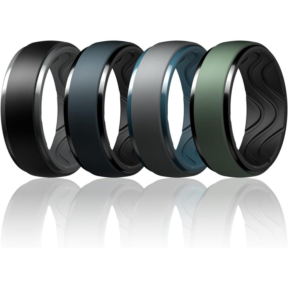 imageEgnaro Mens Silicone Wedding Rings 10mm Wide 25mm Thick Rubber Ring  Hypoallergenic for GymOutdoorGiftSETEBlackBlack Gray Light GrayTeal Blue Twilight BlueBlack Ink GreenBlack