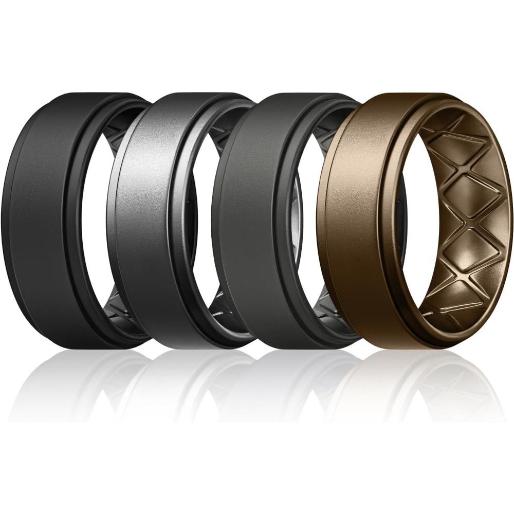 Egnaro Mens Silicone Wedding Rings 8mm x 2mm, Step Edge Rubber ...