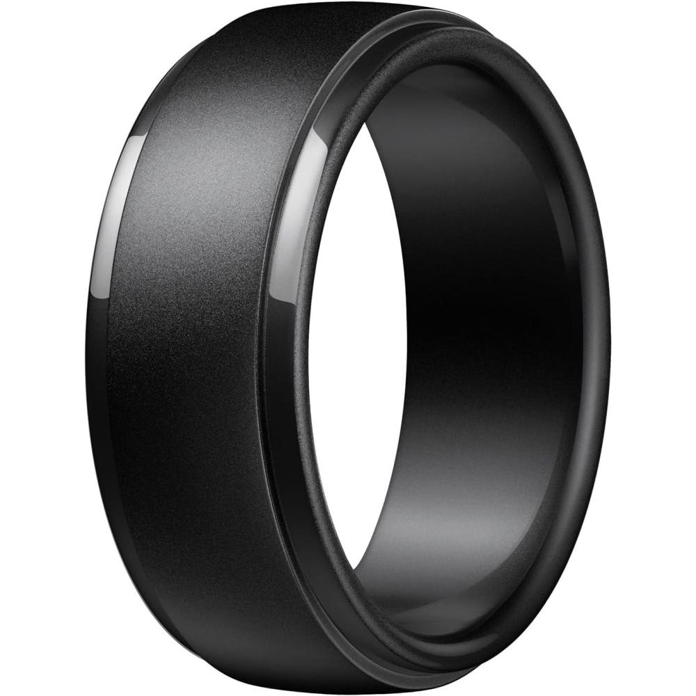 imageEgnaro Mens Silicone Wedding Rings Classic Black Style Rubber ring  Hypoallergenic for GymOutdoorGift147 Variety Pack with Half SizeSETCMetallic Black