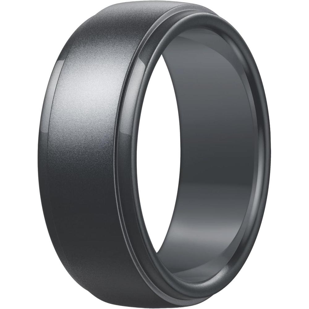 imageEgnaro Mens Silicone Wedding Rings Classic Black Style Rubber ring  Hypoallergenic for GymOutdoorGift147 Variety Pack with Half SizeSETMDark Silver