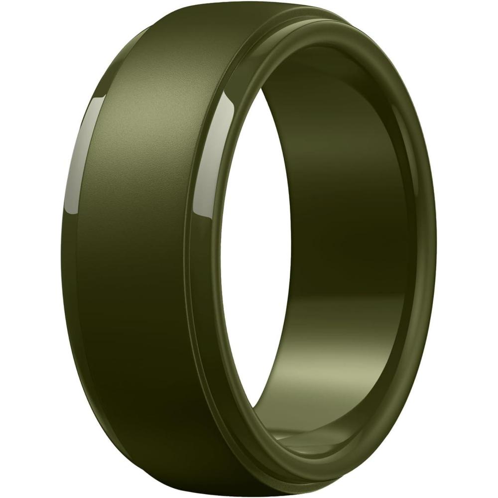 imageEgnaro Mens Silicone Wedding Rings Classic Black Style Rubber ring Hypoallergenic for GymOutdoorGift147 Variety Pack with Half SizeSETQOlive Green