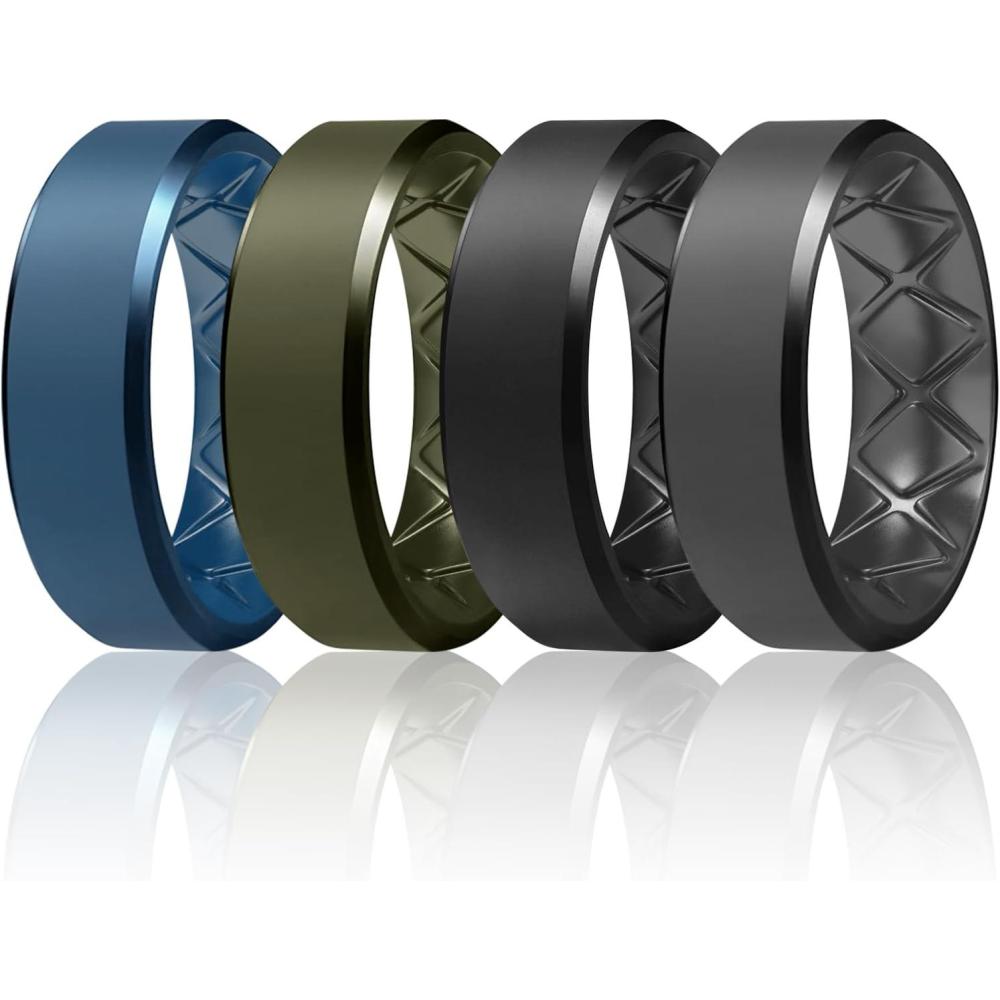 imageEgnaro Silicone Ring For Men 9mm Wide 25mm Thick Rubber Wedding Bands Ergonomic Breathable Design Flexible Engagement RingsSETA1Dark Blue  Olive Green  Black Gray  Black